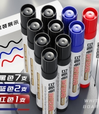 金值10支裝白板筆/7黑2藍1紅可擦白板筆教師用水性黑色兒童紅色藍色黑板筆畫板筆寫字易擦寫粗頭大頭記號筆